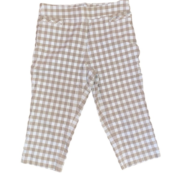 Kim Rogers Tummy Control Pull On Capri Pants in Beige/Sand Checkered Size 16 - Picture 1 of 6